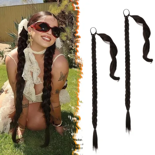 Miniatura 62 de Barsdar Extensión de 26 Pulgadas de Cola de Caballo Trenzada Larga con Banda Elástica - Extensiones de Cabello en Cola de Caballo Recta y Elegante