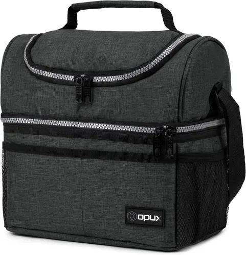Miniatura 20 de OPUX Lonchera para mujeres, bolsa de almuerzo grande aislada para adultos, trabajo, doble cubierta, lonchera para preparar comidas, compartimento