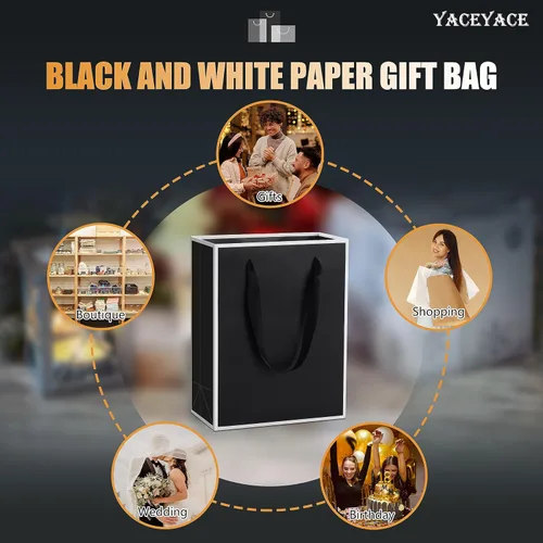Miniatura 7 de YACEYACE Bolsas de regalo negras con asas, 10 bolsas a granel de 8 x 4 x 10.5 pulgadas para fiestas, cumpleaños, bodas, venta al por menor
