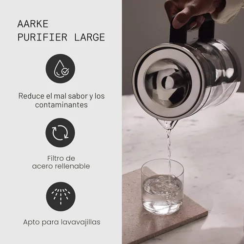 Miniatura 4 de Aarke Purificador - Jarra de filtro de agua de vidrio y acero inoxidable de alta calidad, sistema de filtro recargable y gránulos, jarra de 2.8 L