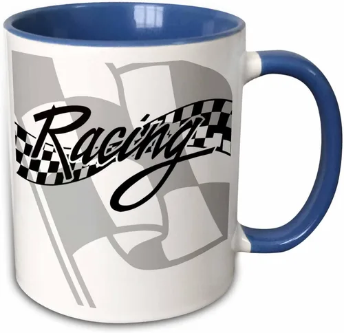 Miniatura 9 de 3dRose Taza de café, tamaño – 15 oz – Bandera de carreras a cuadros en blanco y negro PS Creations – divertido regalo de taza de café
