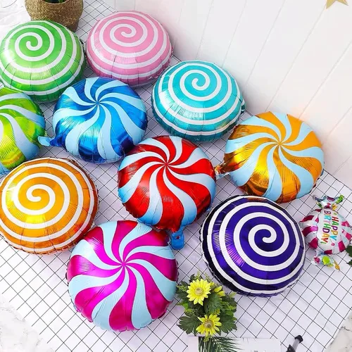 Miniatura 6 de 24 globos de aluminio de Mylar dulces dulces de 18 pulgadas, globos redondos de piruleta para cumpleaños, bebé, boda, Navidad, fiestas, suministros