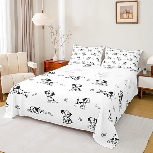 Miniatura 13 de Manfei Juego de sábanas de dibujos animados para niños, tamaño individual, bonito juego de ropa de cama de animales y mascotas, decoración