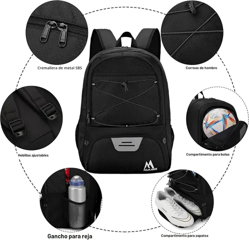 Miniatura 5 de Hsmihair - Bolsa de fútbol - Mochila de fútbol y mochila para fútbol, voleibol y baloncesto, con compartimento para pelota y tacos separados Negro
