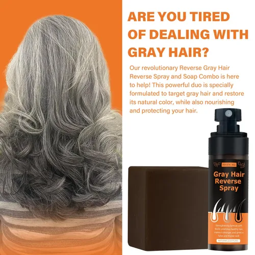 Miniatura 2 de Barra inversa de cabello gris + juegos de aerosol, para hombres y mujeres, cubre el suero de cabello gris, jabón acondicionador para engrosar