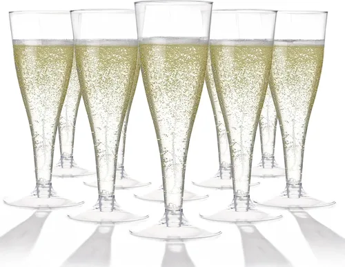 Miniatura 11 de Prestee 48 Copas de Champán de Plástico Desechables con Borde Dorado con Purpurina - Vasos Transparentes para Brindis de Mimosa, Fiesta de Año Nuevo