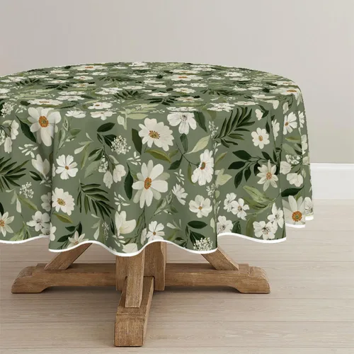 Miniatura 7 de Horaldaily Mantel de primavera rectangular de 52 x 70 pulgadas, estilo Shabby Chic estilo apagado, hojas de margarita verde grisáceo, lavable