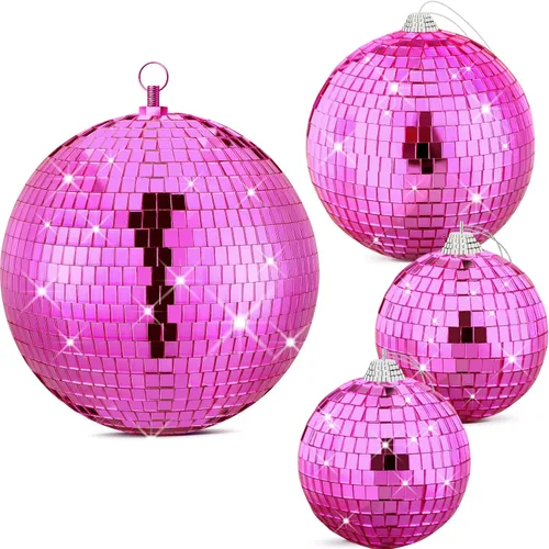 Nuenen 4 piezas de bola grande de discoteca rosa intenso, accesorios de noche de discoteca rosa intenso, decoración de fiesta de los años 70,
