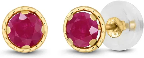 Miniatura 80 de Gem Stone King Aretes redondos de oro amarillo de 14 quilates con piedra natal Redondos de 0.157 in Aretes de oro para mujeres y hombres