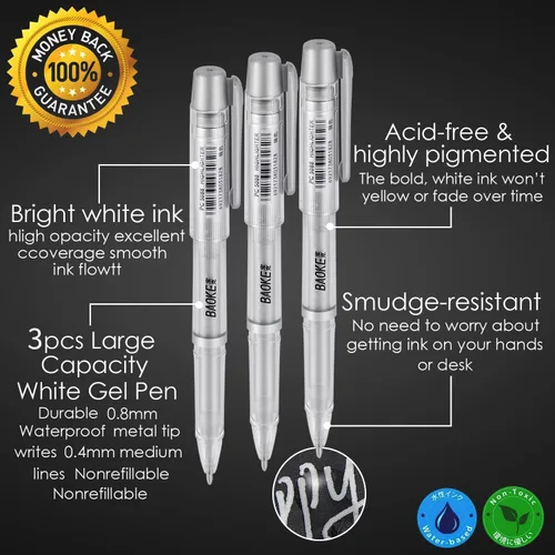 Miniatura 2 de Qionew Bolígrafos de gel plateados, punta fina de 0.039 in, juego de bolígrafos de tinta de gel plateado para artistas, para dibujo de papel negro