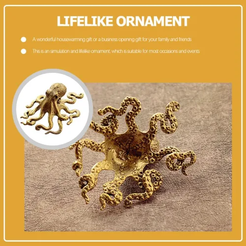 Miniatura 5 de BESPORTBLE Adorno de pulpo de latón, mini escultura de escritorio, figura de animal pequeño, decoración de oficina en casa, figura de arte de metal