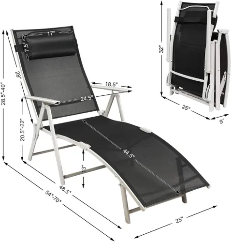 Miniatura 2 de COSTWAY Sillón plegable para exteriores, sillón reclinable ligero con cojín, color negro