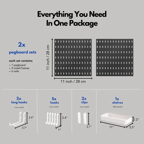 Miniatura 4 de Keepo - Juego de combinación de tableros de clavijas y accesorios modulares para colgar en pared, para organizador de pared, organización de Negro