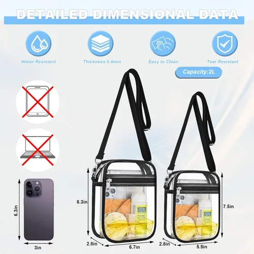 Miniatura 4 de Bolso transparente Slumou para eventos en estadios - Bolso pequeño, mini bolsos de mensajero para fanáticos de deportes para conciertos, trabajo