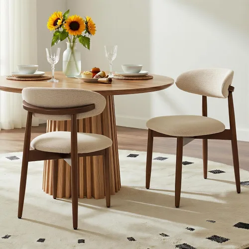 COLAMY Mid-Century - Juego de 2 sillas de comedor de madera modernas, sillas de cocina tapizadas para interiores con asiento acolchado acogedor de
