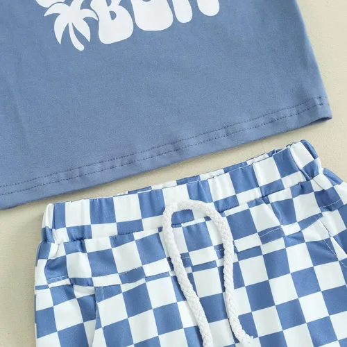 Miniatura 24 de Ropa de bebé niño sin mangas + pantalones cortos con estampado a rayas con bolsillos, 2 piezas de trajes de verano