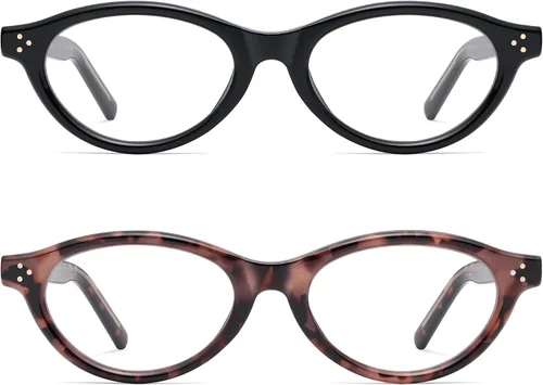 Miniatura 3 de AMOMOMA Anteojos de lectura ovalados retro para mujer, bloqueo de luz azul, ojo de gato, elegantes lectores con bisagra de resorte AM6227