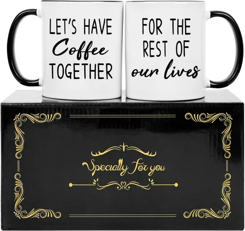 Miniatura 8 de Maustic Juego de tazas de café de 11 onzas para novios y novias, regalos para él y ella, regalo de despedida de soltera, Let's Have Coffee Together