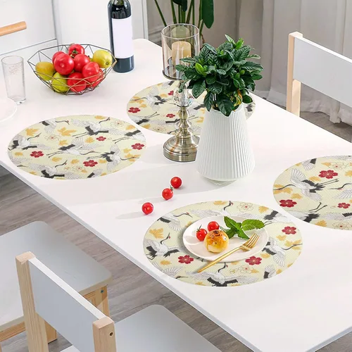 Miniatura 6 de Elegant White Cranes PVC Plate Mat, Washable Heat Resistant Mats for Kitchen one sizex6