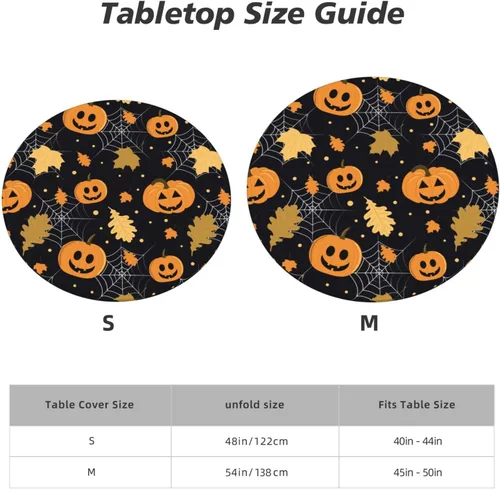 Miniatura 8 de Famame Mantel redondo ajustable con diseño de hojas de otoño y Halloween, con borde elástico, impermeable, con borde elástico, para interiores