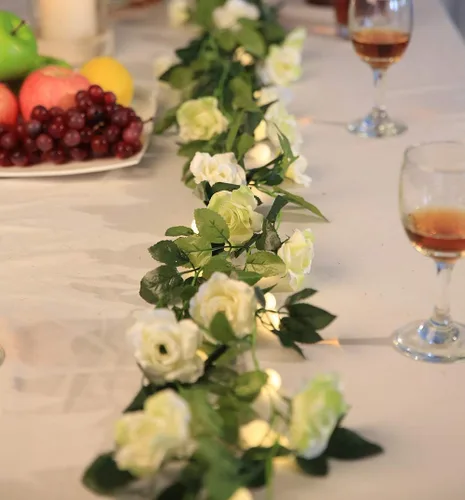 Miniatura 5 de Guirnalda de vid de rosas falsas de 16 pies, plantas colgantes de hiedra rosa, hogar, hotel, oficina, boda, fiesta, decoración de jardín