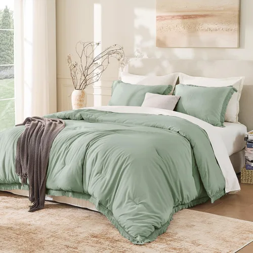 Miniatura 22 de Andency - Juego de edredón tamaño completo de color naranja quemado, 3 piezas, ropa de cama ligera de estilo bohemio terracota para invierno, juego