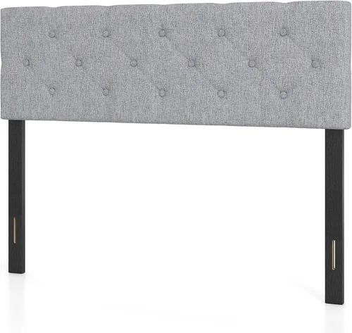 Miniatura 16 de Giantex Cabecero tapizado de lino para marco de cama Full y Queen, cabecero capitonado con botones de ancho ajustable solamente con patas de madera