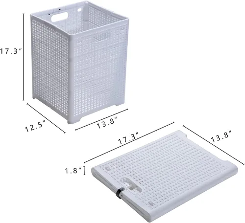 Miniatura 4 de Eslite Cestas de plástico plegables para la ropa sucia de 42 litros, cesta plegable para la ropa, paquete de 2 unidades (blanco)