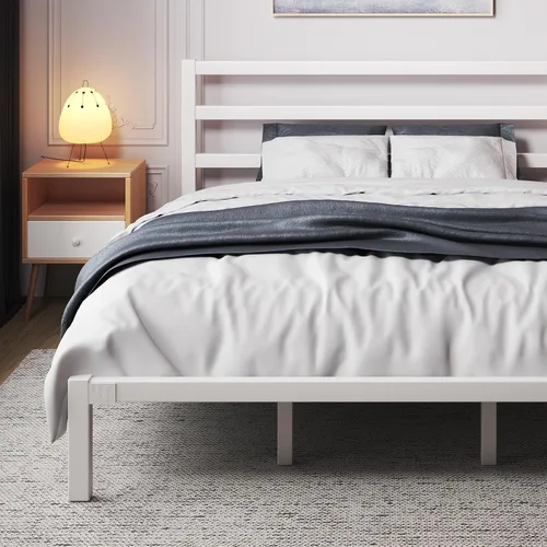 Miniatura 8 de LoVinson Base de cama tamaño King, base de cama de plataforma resistente con base de metal fuerte, almacenamiento debajo de la cama, base de Blanco