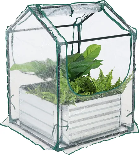 Miniatura 10 de Sunnydaze - Cama de jardín elevada de acero con mini invernadero, kit de invernadero para exteriores, 2 puertas con cremallera, transparente, 4 x 2