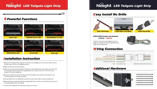 Miniatura 10 de Nilight Tira de luz para puerta trasera de camión de 60" con marco de aluminio, barra de luz de triple fila de 1200 LED con luz de freno roja, luz