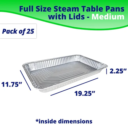 Miniatura 2 de IDL Packaging Sartenes de aluminio para mesa de vapor de tamaño completo con tapas, medianos, 21 x 13 x 2.25 pulgadas (paquete de 25) – Sartén