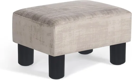 Miniatura 5 de Adeco Reposapiés otomano tapizado de lino de 15.4 pulgadas, pequeño taburete acolchado y asiento decorativo con patas de aspecto de madera, taburete