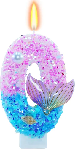 Miniatura 8 de Velas de cumpleaños con temática de sirena, número 4 para niñas, suministros para fiesta de cumpleaños con purpurina, decoración de fiesta