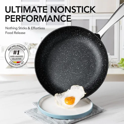 Miniatura 3 de MICHELANGELO Juego de utensilios de cocina anodizados duros, juego de 10 ollas y sartenes antiadherentes con interior de granito, juego