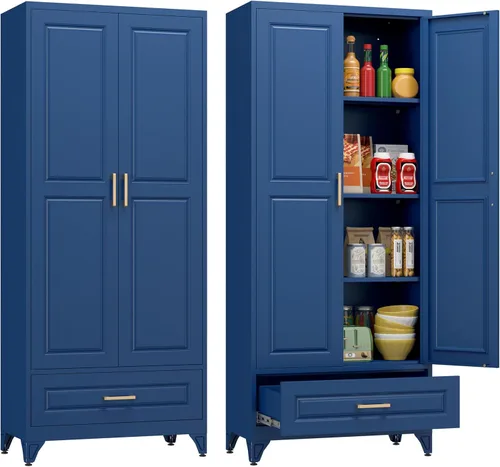 Miniatura 11 de Polup - Armario de despensa de cocina, armario de despensa de metal de 71 pulgadas de alto con puertas y estantes ajustables, alacena de comida Azul