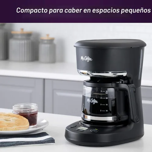 Miniatura 3 de Mr. Coffee Cafetera Programable de 5 Tazas con Pausa Automática, Jarra de Vidrio, Diseño Compacto, Negro Negro programable