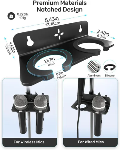 Miniatura 6 de Soporte para micrófono múltiple con abrazadera (aluminio/goma), soporte para micrófono y borde de escritorio y pared, soporta hasta 2 micrófonos