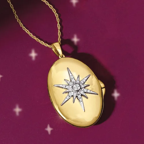 Miniatura 3 de Ross-Simons Collar con medallón de estrella del norte de diamantes de 0.10 qt t en oro de 18 quilates sobre plata esterlina