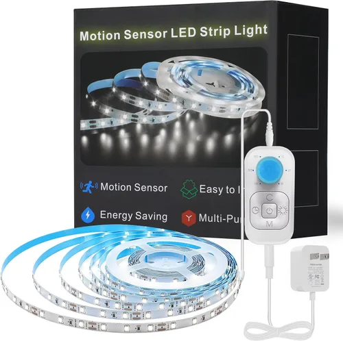 Tira de luces LED con sensor de movimiento - Iluminación debajo del gabinete con adaptador de corriente, 6 niveles ajustables de brillo y Blanco frío