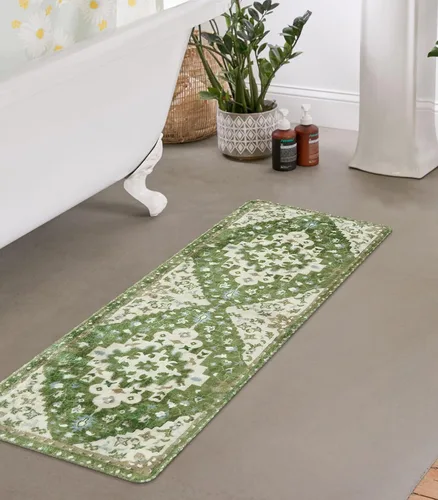 Miniatura 23 de Uphome Alfombra de baño vintage, azul, bohemio, antideslizante, oriental, suave, lavable a máquina, lindas alfombras de baño tribales florales
