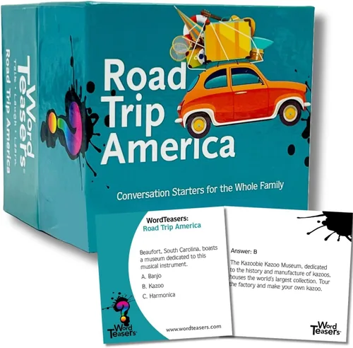 ? WORD TEASERS Road Trip America - Juego de viaje por carretera y inicio de conversación - Juego de preguntas familiares sobre lugares para visitar