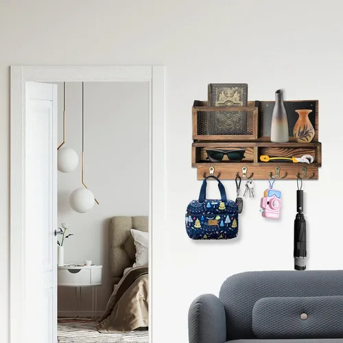 Miniatura 2 de Porta llaves para pared, organizador de correo con montaje en pared con ganchos para llaves y soporte para billetera, almacenamiento para gafas