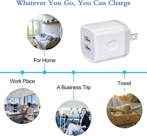 Miniatura 7 de Cargador de pared USB, bloque de carga, paquete de 2 unidades de 2.1 A/5 V, enchufe de pared USB de doble puerto, ladrillo de carga, caja de carga