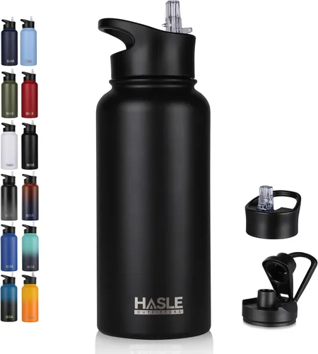 Miniatura 39 de HASLE OUTFITTERS Botella de agua aislada de 22 onzas, botella de agua de acero inoxidable de doble pared, boca ancha con tapa de popote y tapa