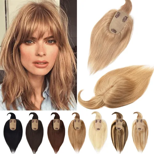 Miniatura 24 de Toppers de cabello humano real para mujeres con cabello delgado, 6 pulgadas, marrón oscuro