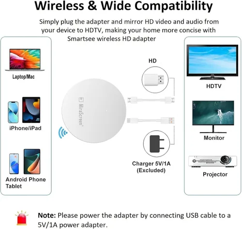 Miniatura 5 de Adaptador de pantalla HD inalámbrico 5G 4K Espejo de pantalla fundida Dongle Reciever Soporte Miracast DLNA Airplay para iOS Android Phone Tablet