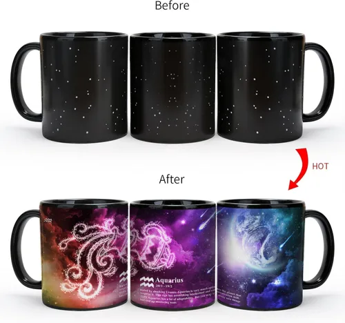 Miniatura 3 de Taza de Constelación de Acuario que Cambia con el Calor de 11 oz, Taza de Café de Horóscopo de Acuario, Taza de Cerámica que Cambia de Color, Regalo