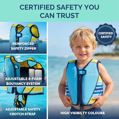 Miniatura 4 de Limmys Chaleco de natación para niños pequeños y niños, ayuda de natación de flotabilidad ajustable, certificado de seguridad CE, diseño galardonado