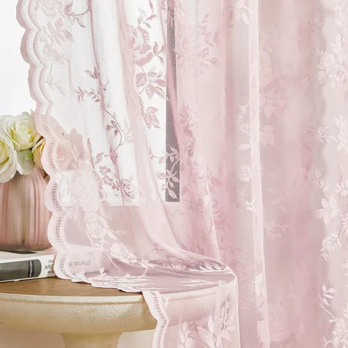 Miniatura 13 de SEEKRIGHT - 2 paneles de cortinas traslúcidas de encaje negro, cortinas góticas florales, cortinas victorianas con bolsillo para cortinero